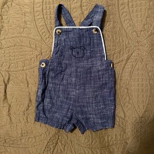 Tommy Bahama Navy Chambray Bear-Embroidered Kids Overalls